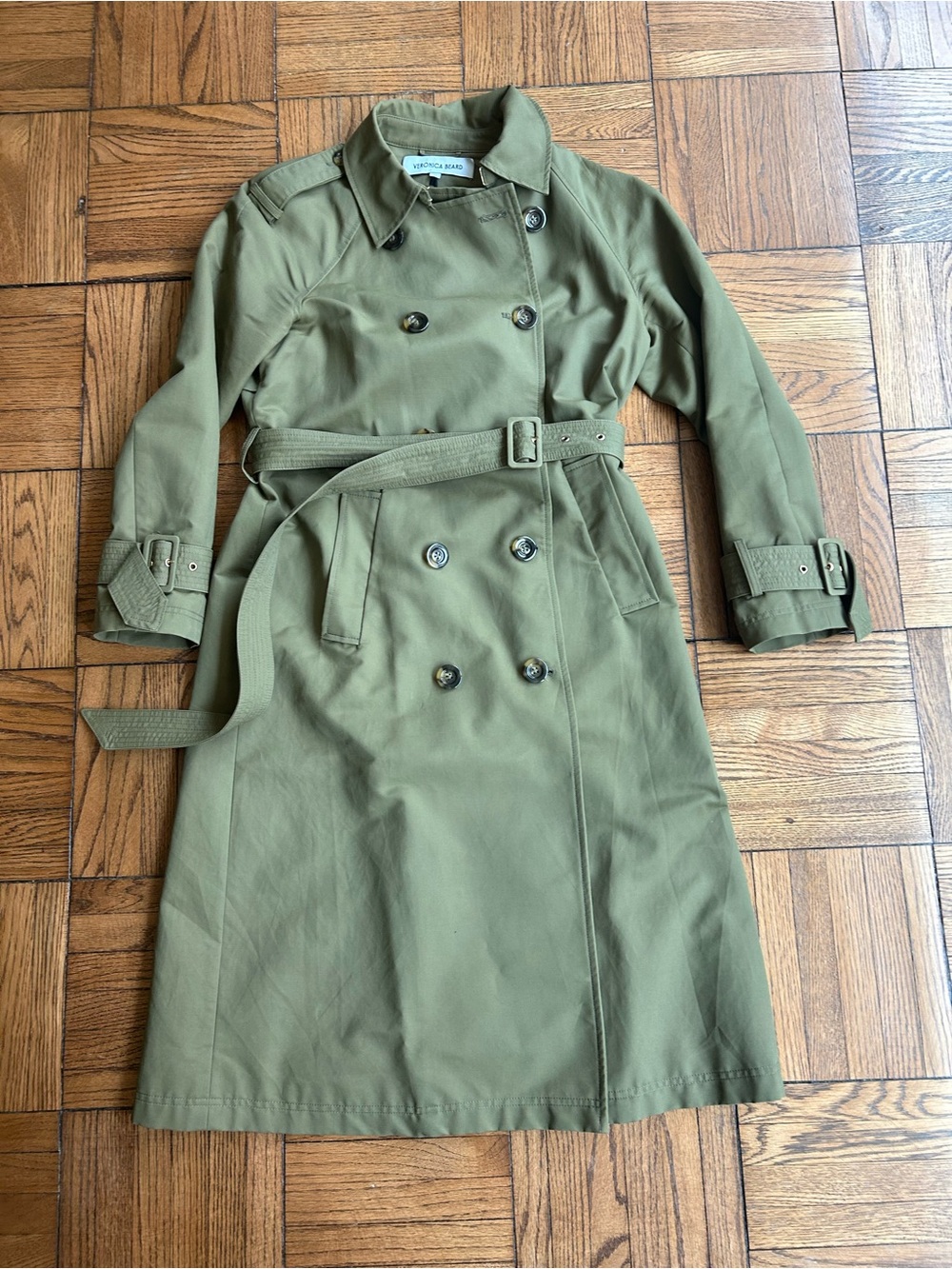 Veronica Beard Olive Green Double-Breasted Trench Coat